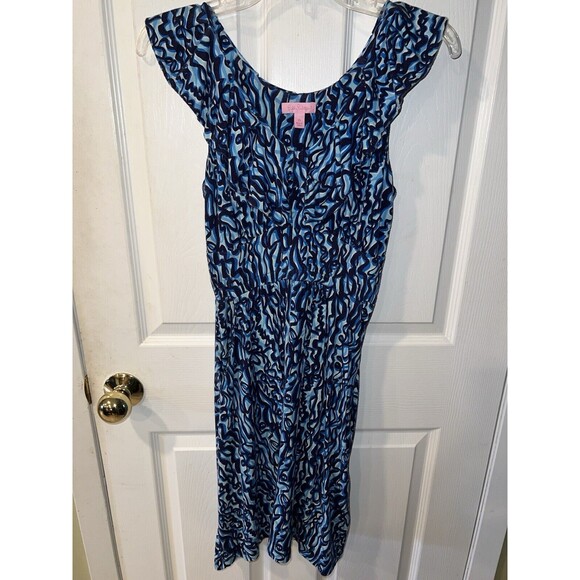 Lilly Pulitzer Katy Dress Womens XS Navy Ribbit Ruffle Stretch Feminine casual - Picture 9 of 9